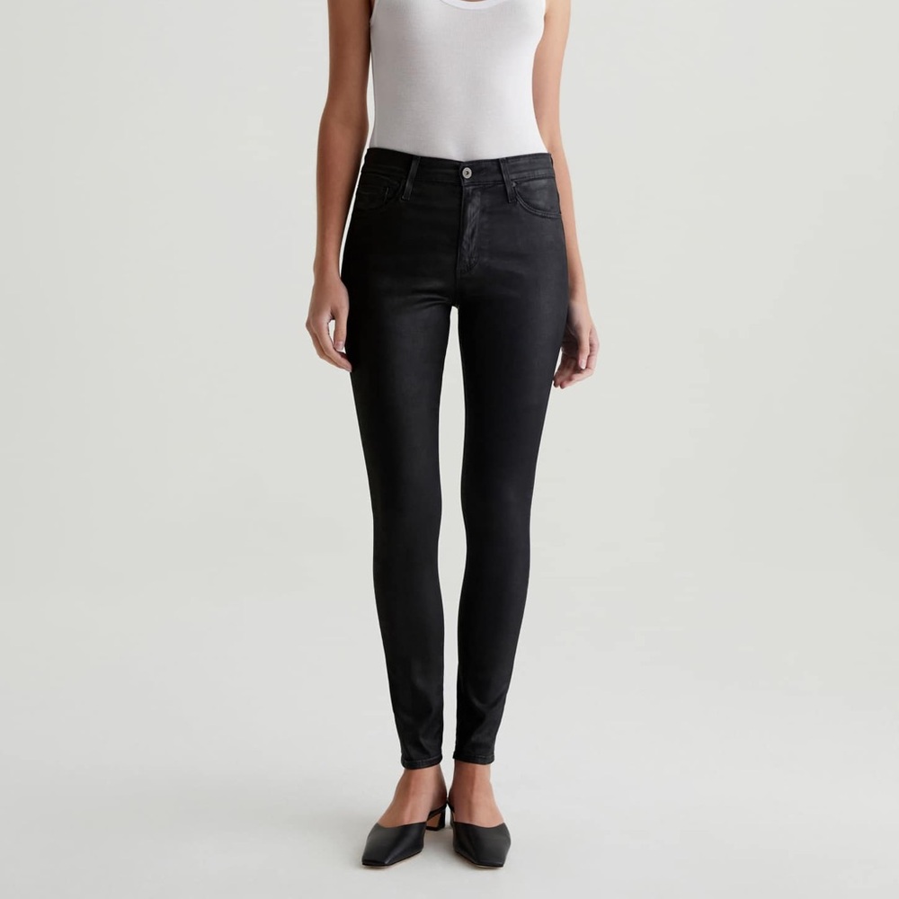 🔥 AG Adriano Goldschmied Leatherette Skinny Ankle - Super Black | Size 28R 🔥